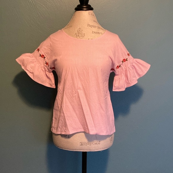 Ruffle Sleeve Embroidered Blouse - Picture 1 of 4